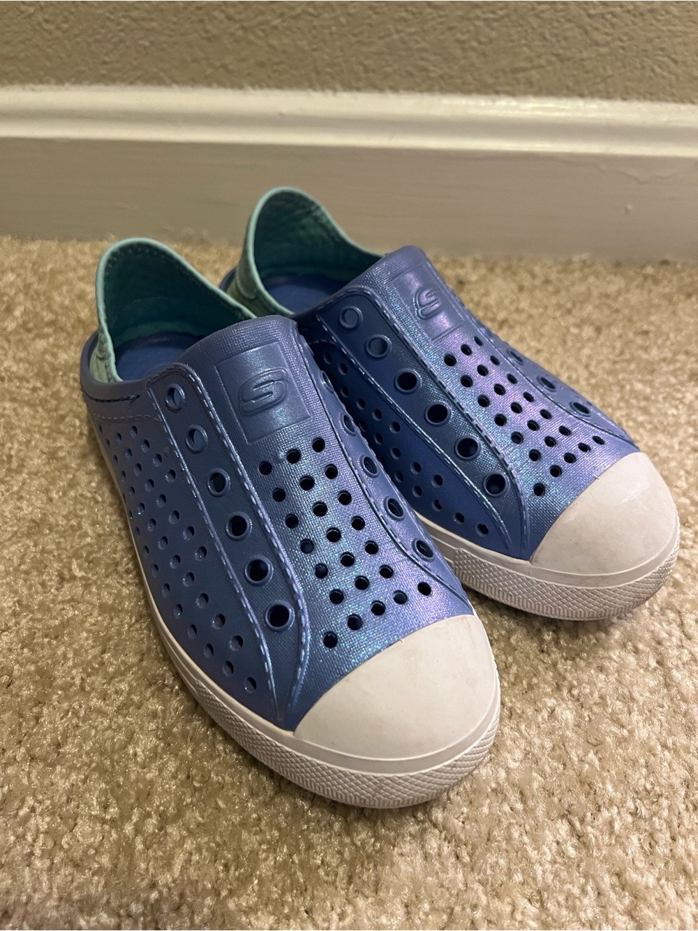 Skechers Kids Iridescent Purple-Blue Slip-On Perforated Shoes